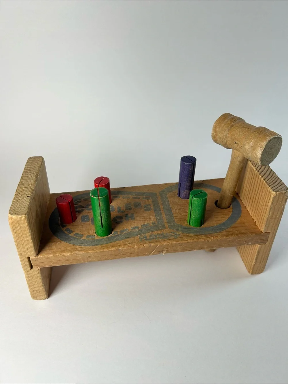 Lot of 5 Vintage Wooden Toys Tinker Beads Peg Bench Pull Dog Dino Car Set